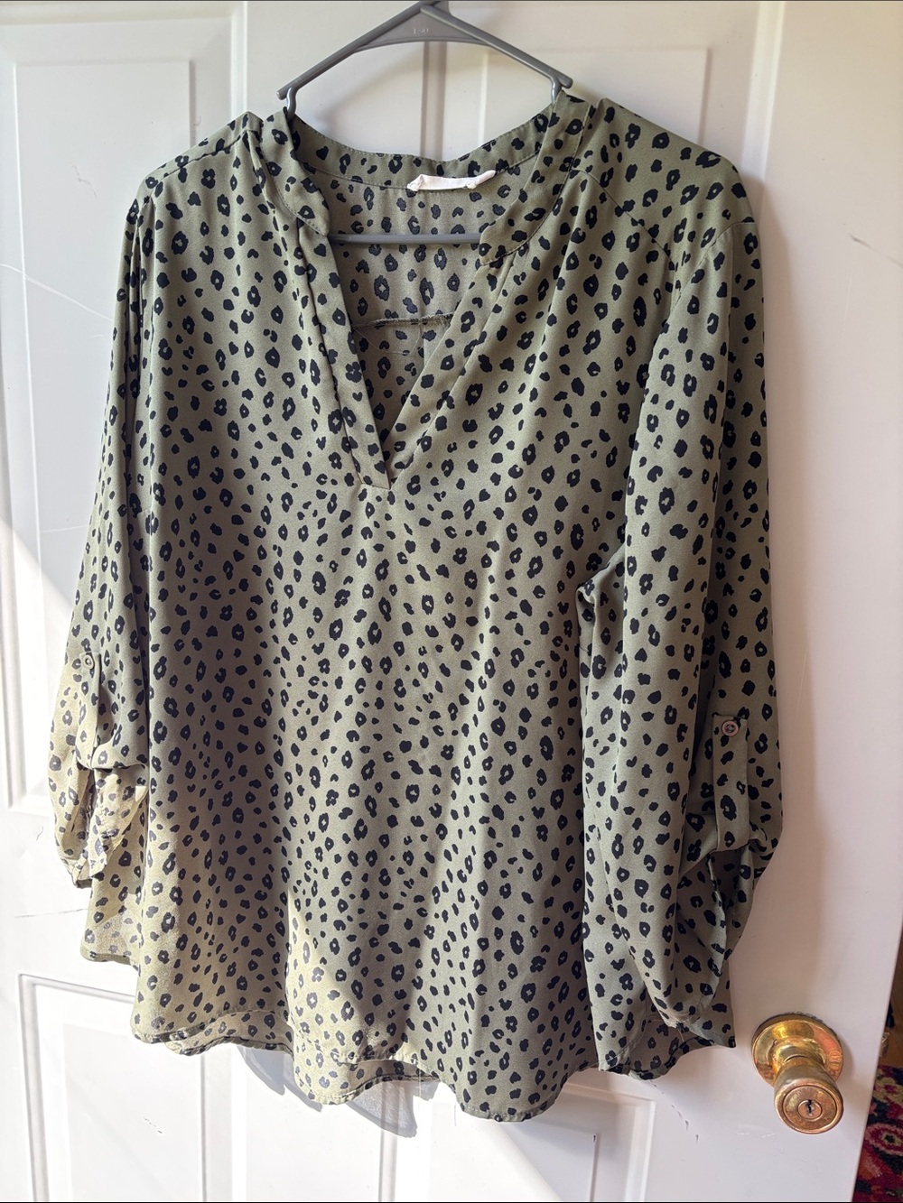 Lush Olive Green Leopard-Print V-Neck Tunic